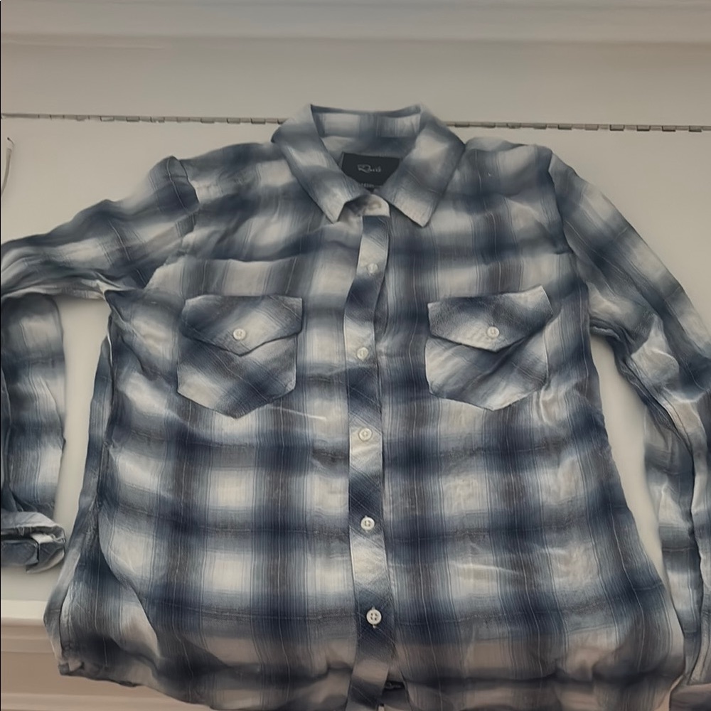 Blue and White Casual Button Down Shirt with Plaid Design